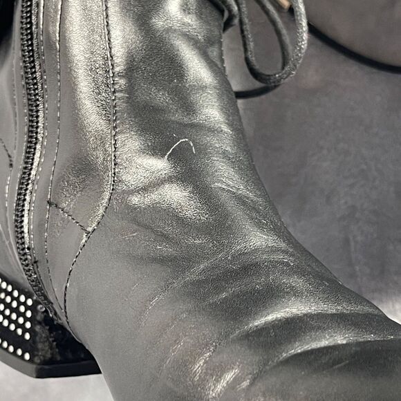 Christian Dior Boots 38 D Black Nappa Leather Studded Stellar Over The Knee - Picture 16 of 16